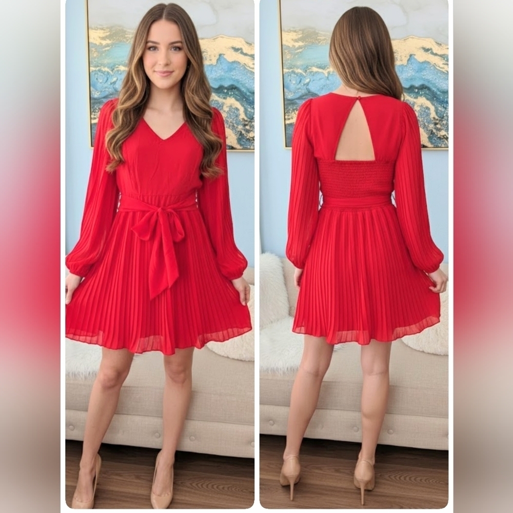 Jessica Simpson Pleated Long Sleeve Mini Dress Size M